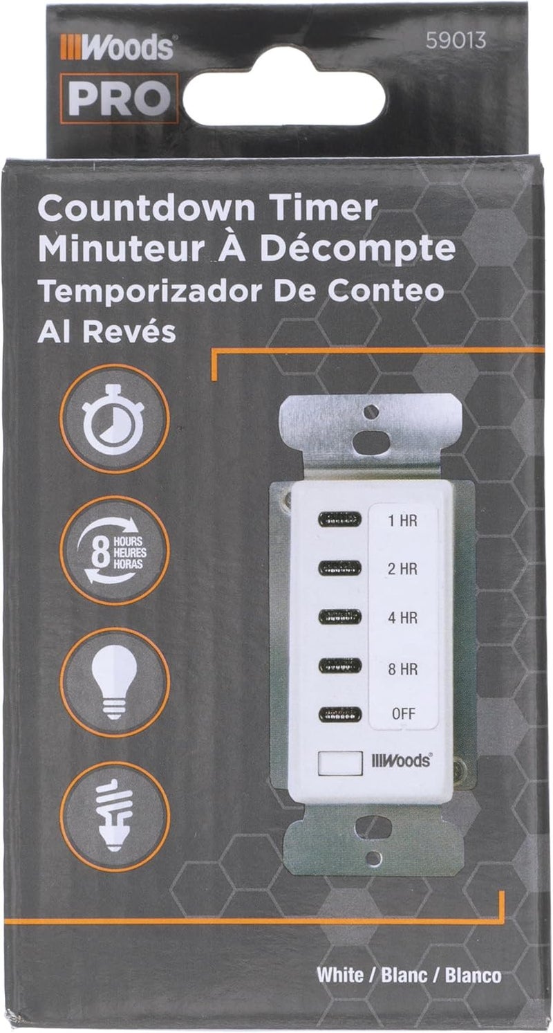 Woods 59013 in-Wall Timer; 120 V; 15 A; 2; 4; 8; 12 Hr Off; 8-Hour; White - Image 4