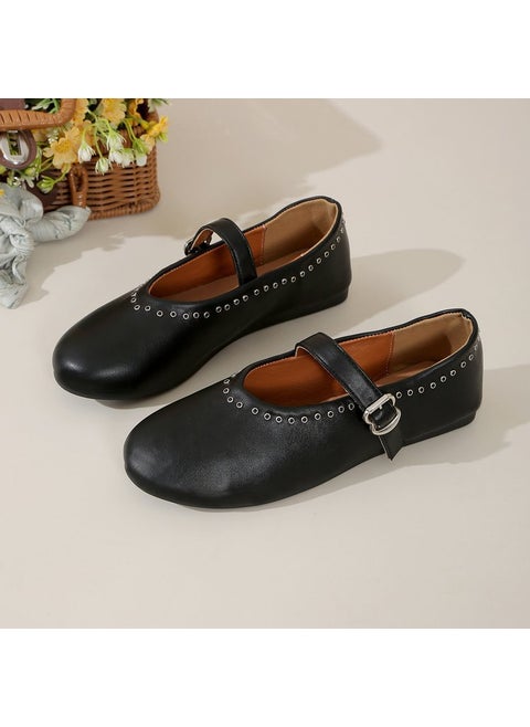Casual Plus Size Womens Shoes 2024 Autumn New European Style Flat Bottom One-Piece Single Shoes Rubber Sole China Made Black