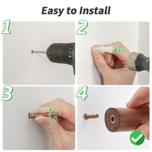 COCOYA Natural Wood Wall Hooks, 4Pack Minimalist Hat Hanger Easy Install Wall Mount Wooden Peg Knob Walnut Cute Simple Modern Small Room Decor, for Hanging Coat Towel Cap Bag Purses Jacket Backpack - Image 4