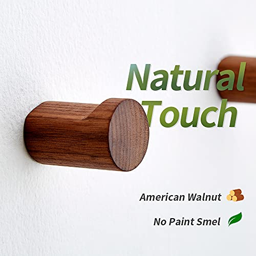 COCOYA Natural Wood Wall Hooks, 4Pack Minimalist Hat Hanger Easy Install Wall Mount Wooden Peg Knob Walnut Cute Simple Modern Small Room Decor, for Hanging Coat Towel Cap Bag Purses Jacket Backpack - Image 3