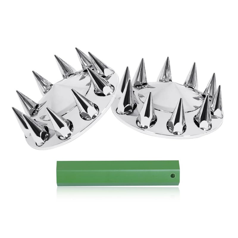 KASONG Chrome ABS Plastic Front Hub Caps Wheel Axle Covers with 33 mm Screw on Lug Nut Covers for Semi Trucks 1 Pair (Spiked) - Image 1