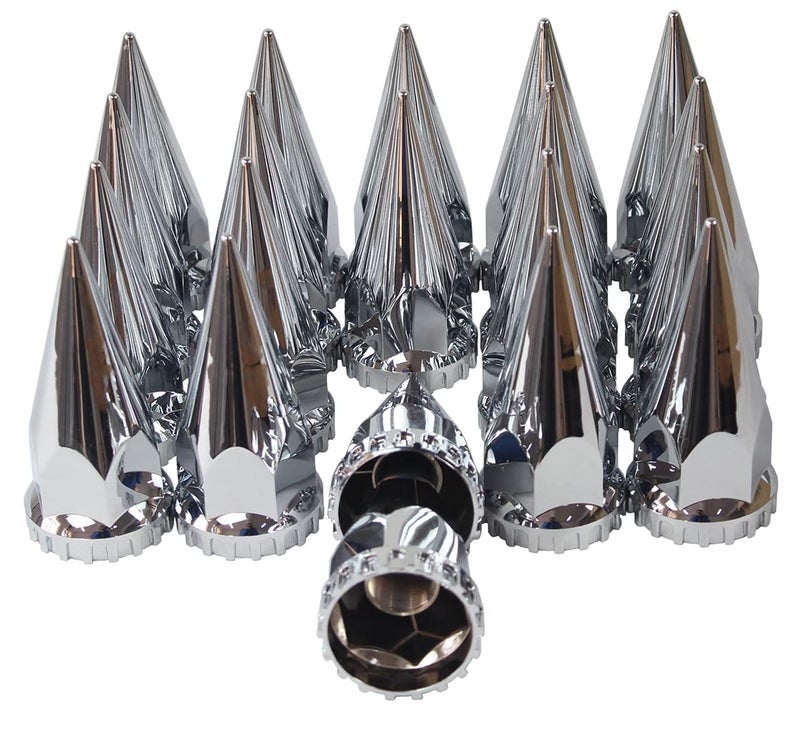 KASONG Chrome ABS Plastic Front Hub Caps Wheel Axle Covers with 33 mm Screw on Lug Nut Covers for Semi Trucks 1 Pair (Spiked) - Image 3