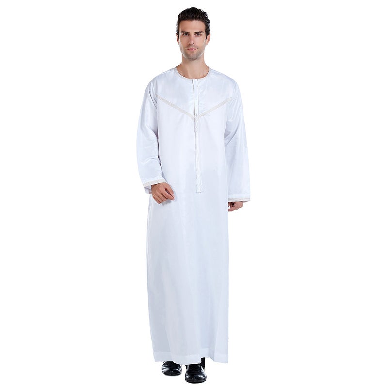Men's Embroidered Long Kurta with Tassel Detailing and Round Neck - Image 3