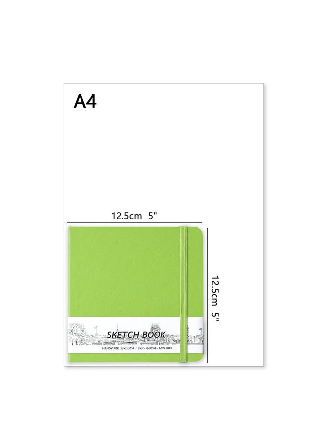 Qianshan 5" x 5" Handy Pocket Hardcover PU Leather Sketchbook,58 Sheets 150 GSM Beige Dowling Paper, Acid Free Art Sketch Book Artistic Drawing Painting Writing Paper for Beginners Artists.Hami Melon Green  - Image 2