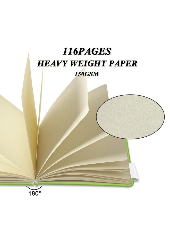 Qianshan 5" x 5" Handy Pocket Hardcover PU Leather Sketchbook,58 Sheets 150 GSM Beige Dowling Paper, Acid Free Art Sketch Book Artistic Drawing Painting Writing Paper for Beginners Artists.Hami Melon Green  - Image 3