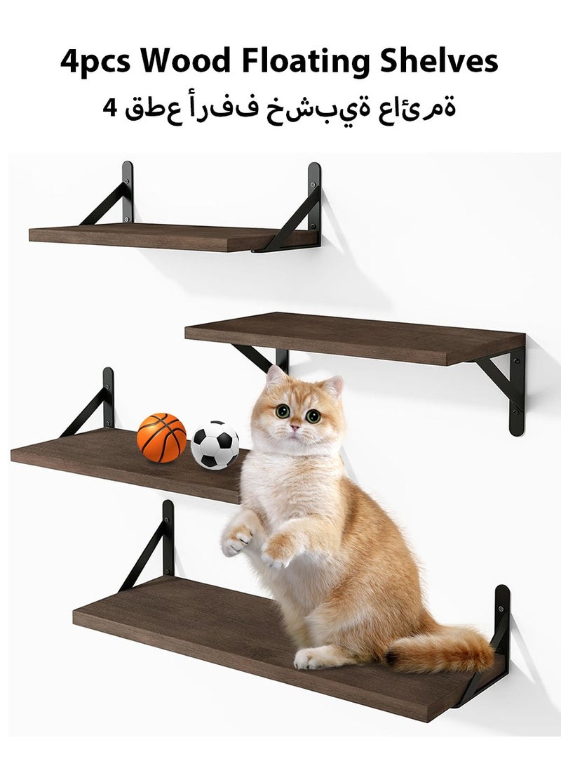 DPTER 4pcs Rustic Wood Floating Shelves, Wall Mounted Storage Rack, Light Carbonized Wall Shelves Different Sizes, Photo & Vase Display Shelf, Wall Decor, Home Decor, Aesthetics Room Decor, Storage & Organization For Bathroom, Bedroom, Living Room (Brown) - Image 1
