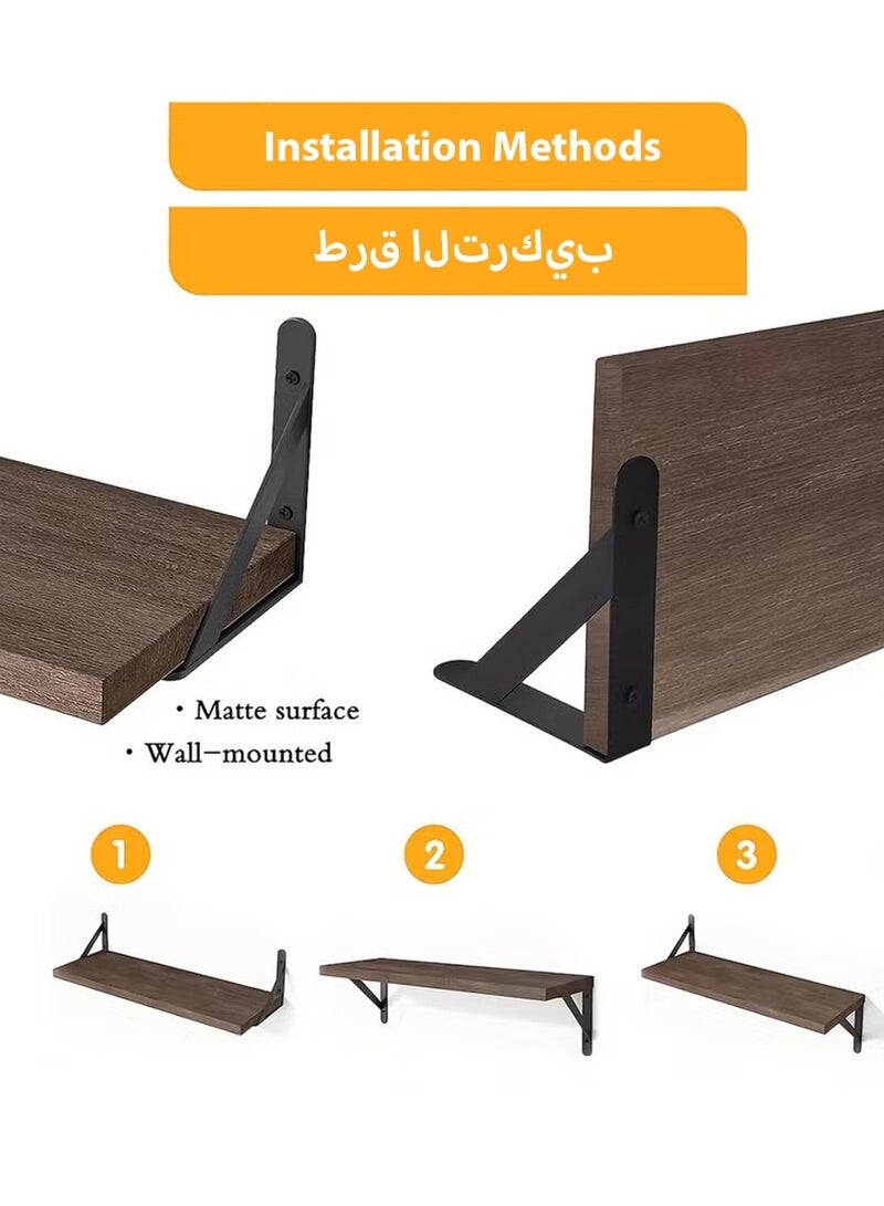 DPTER 4pcs Rustic Wood Floating Shelves, Wall Mounted Storage Rack, Light Carbonized Wall Shelves Different Sizes, Photo & Vase Display Shelf, Wall Decor, Home Decor, Aesthetics Room Decor, Storage & Organization For Bathroom, Bedroom, Living Room (Brown) - Image 2