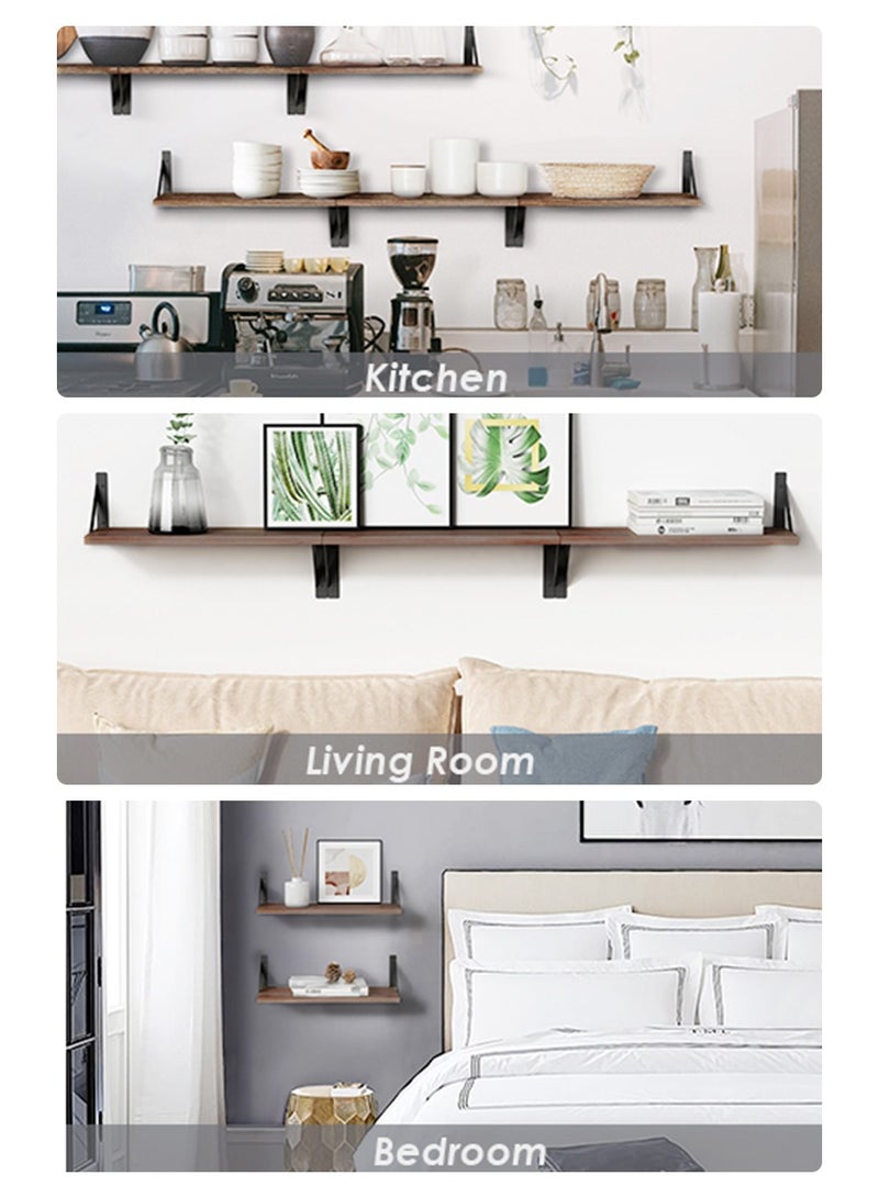DPTER 4pcs Rustic Wood Floating Shelves, Wall Mounted Storage Rack, Light Carbonized Wall Shelves Different Sizes, Photo & Vase Display Shelf, Wall Decor, Home Decor, Aesthetics Room Decor, Storage & Organization For Bathroom, Bedroom, Living Room (Brown) - Image 5