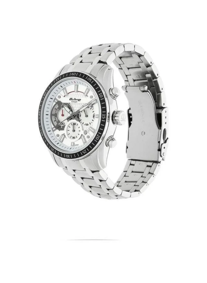 TITAN Octane Quartz Chronograph with Date White Dial Silver Stainless Steel Strap Watch for Men - 90077KM01