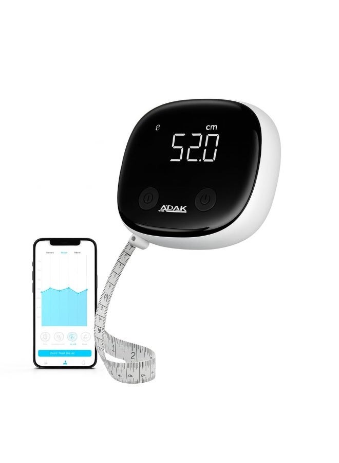 أداك شريط قياس الجسم الذكي ADAK مع شاشة LED، لون أبيض، يدعم البلوتوث، بطول 60 إنش، قابل لإعادة الشحن Type-C، شريط قياس للجسم لإنقاص الوزن، قابل للسحب - Image 1