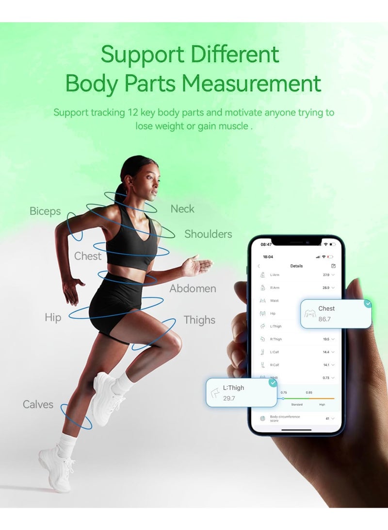 أداك شريط قياس الجسم الذكي ADAK مع شاشة LED، لون أبيض، يدعم البلوتوث، بطول 60 إنش، قابل لإعادة الشحن Type-C، شريط قياس للجسم لإنقاص الوزن، قابل للسحب - Image 3