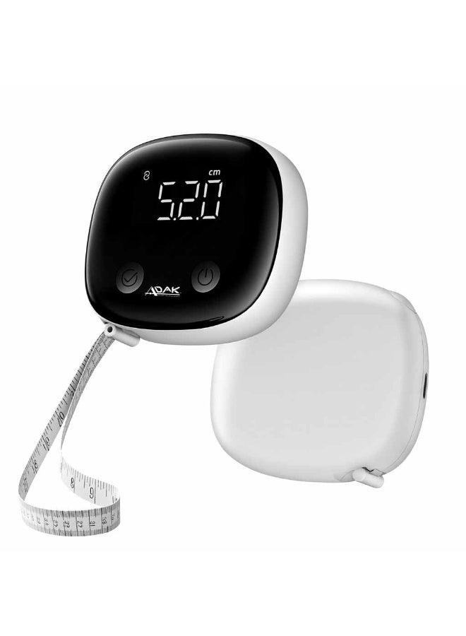 أداك شريط قياس الجسم الذكي ADAK مع شاشة LED، لون أبيض، يدعم البلوتوث، بطول 60 إنش، قابل لإعادة الشحن Type-C، شريط قياس للجسم لإنقاص الوزن، قابل للسحب - Image 2