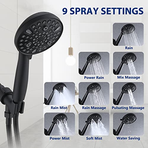 YASINU High Pressure 10 Setting Handheld Shower Head, 5" Detachable Showerhead Spray Built-in Power Wash to Clean Tub, Tile & Pets, 79" Extra Long Stainless Steel Hose, Adjustable Bracket - Matte Black - Image 5