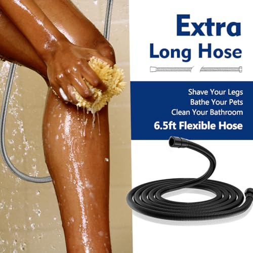 YASINU High Pressure 10 Setting Handheld Shower Head, 5" Detachable Showerhead Spray Built-in Power Wash to Clean Tub, Tile & Pets, 79" Extra Long Stainless Steel Hose, Adjustable Bracket - Matte Black - Image 3