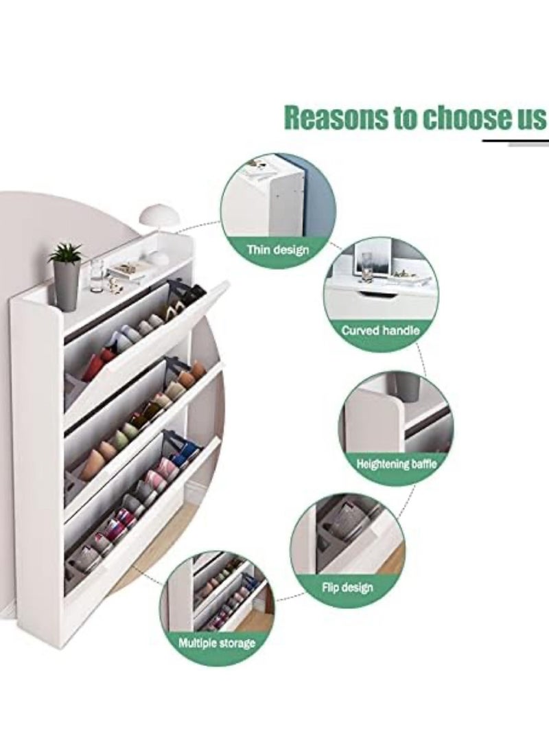 Generic Shoe Cabinet Shoe Rack Shoe Storage Cupboard with 3 Flip Doors Shoe Storage Cabinet for Entryway Narrow ,Space Saving ﻿  - Image 3