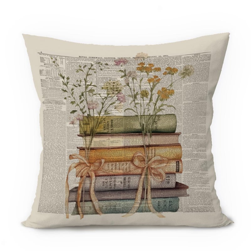 ETVISO Vintage Classroom Book Reading Pillow Cover 18x18, Reading Corner Decor for Classroom, Retro Floral Book Fall Throw Pillow Case for Reading Nook, Bookish, Library Decor, Bookish Gifts - Image 1