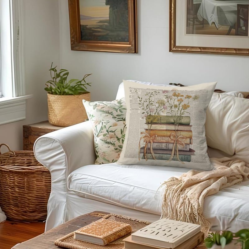 ETVISO Vintage Classroom Book Reading Pillow Cover 18x18, Reading Corner Decor for Classroom, Retro Floral Book Fall Throw Pillow Case for Reading Nook, Bookish, Library Decor, Bookish Gifts - Image 4