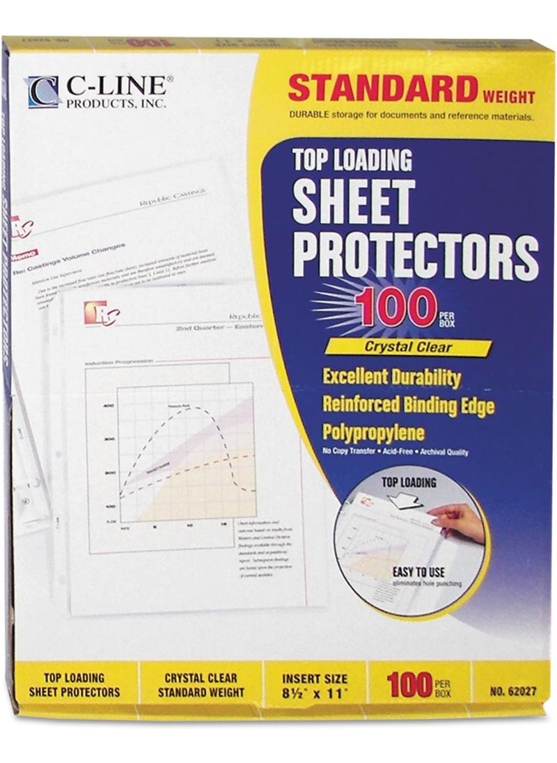 C-Line C-Line Top Loading Standard Weight Poly Sheet Protectors, Clear, 8.5 x 11 Inches, 100 per Box (62027) 
