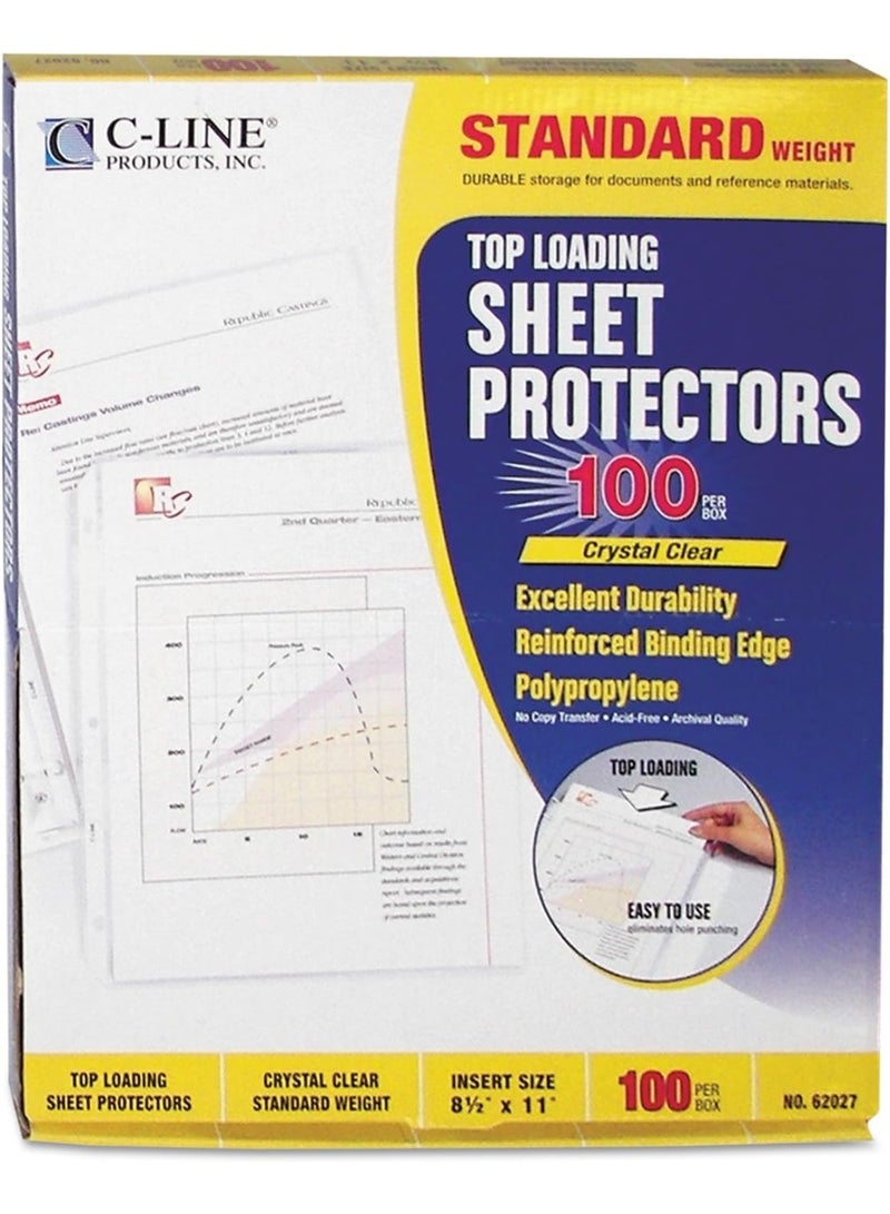 C-Line C-Line Top Loading Standard Weight Poly Sheet Protectors, Clear, 8.5 x 11 Inches, 100 per Box (62027) 