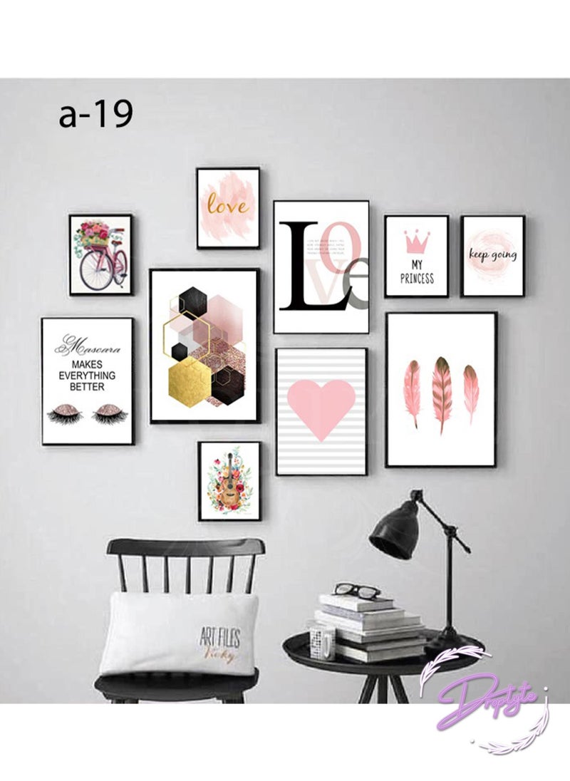 Droplyte 10 Piece Love, Guitar, Bicycle and Flowers Girl's Room Painting Decorative Wall Art Wall Decor Card Board MDF Home Decor  For Drawing Room, Living Room, Bedroom, Kitchen or Office  120CM x 80CM  - Image 2