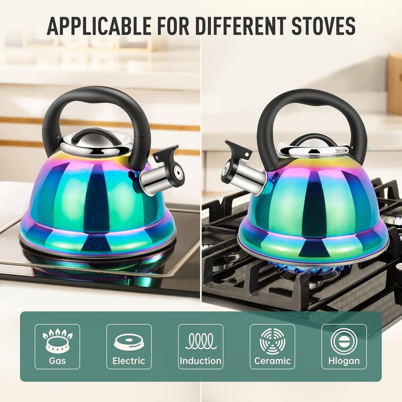 Weftnom Tea Kettle, Kettle 3.7QT, Tea Pot Whistling 316 Stainless Steel, Tea Kettle Stovetop with Cool Folding Handle, Kettle Teapot Rainbow Induction for Boiling Water, Mirror Finish - Image 4