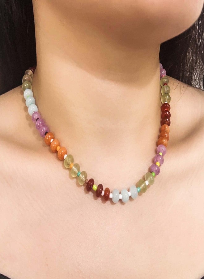 ZMANYIJEW Beaded Gemstone Necklace for Women,Trendy Boho Colorful Rainbow Beaded Choker Necklace,Natural Stone Necklace Surfer Beach Necklace,Summer Handmade Crystal Necklaces Jewelry (B - Multicolor) - Image 2