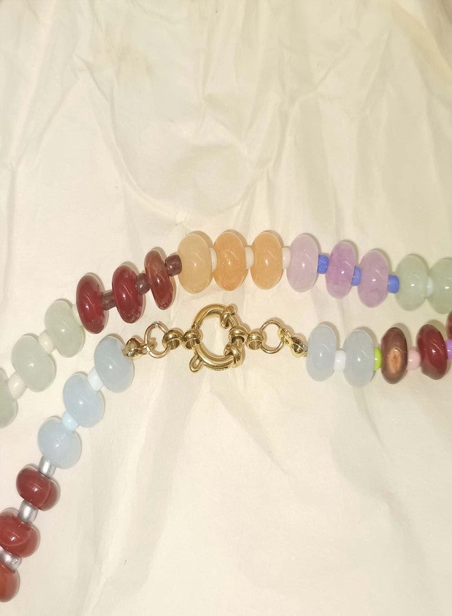 ZMANYIJEW Beaded Gemstone Necklace for Women,Trendy Boho Colorful Rainbow Beaded Choker Necklace,Natural Stone Necklace Surfer Beach Necklace,Summer Handmade Crystal Necklaces Jewelry (B - Multicolor) - Image 5