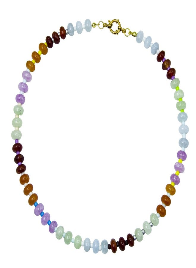 ZMANYIJEW Beaded Gemstone Necklace for Women,Trendy Boho Colorful Rainbow Beaded Choker Necklace,Natural Stone Necklace Surfer Beach Necklace,Summer Handmade Crystal Necklaces Jewelry (B - Multicolor) - Image 1
