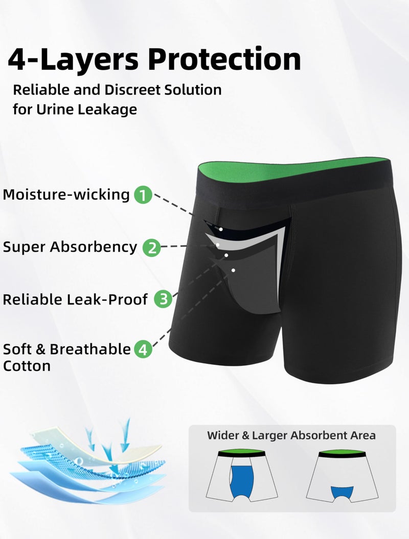 TIICHOO Mens Incontinence Underwear Washable with Absorbency Fly Front Leak Proof Boxer Briefs Pack of 5(XL,5 Black) - Image 5
