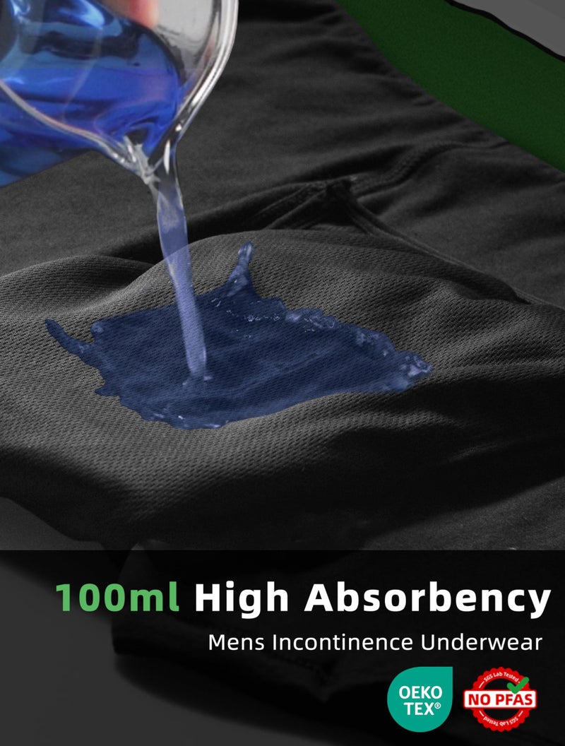 TIICHOO Mens Incontinence Underwear Washable with Absorbency Fly Front Leak Proof Boxer Briefs Pack of 5(XL,5 Black) - Image 4