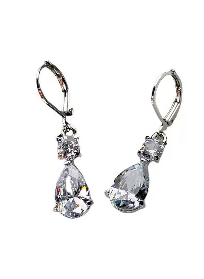 Goolsky White Teardrop Zircon Earrings – Elegant Minimalist Luxury Drop Earrings for Women, White Zircons Teardrop Shape, Formal/Daily Wear/Weddings/Eid, Sparkling Statement - Image 1