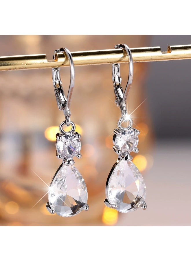 Goolsky White Teardrop Zircon Earrings – Elegant Minimalist Luxury Drop Earrings for Women, White Zircons Teardrop Shape, Formal/Daily Wear/Weddings/Eid, Sparkling Statement - Image 4