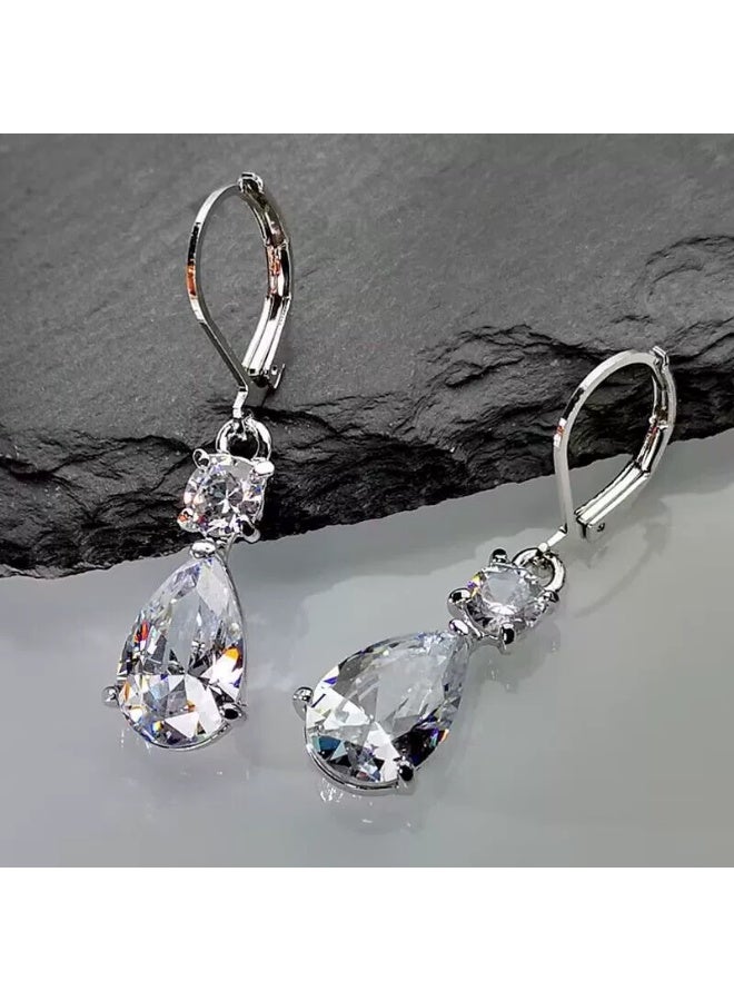 Goolsky White Teardrop Zircon Earrings – Elegant Minimalist Luxury Drop Earrings for Women, White Zircons Teardrop Shape, Formal/Daily Wear/Weddings/Eid, Sparkling Statement - Image 2