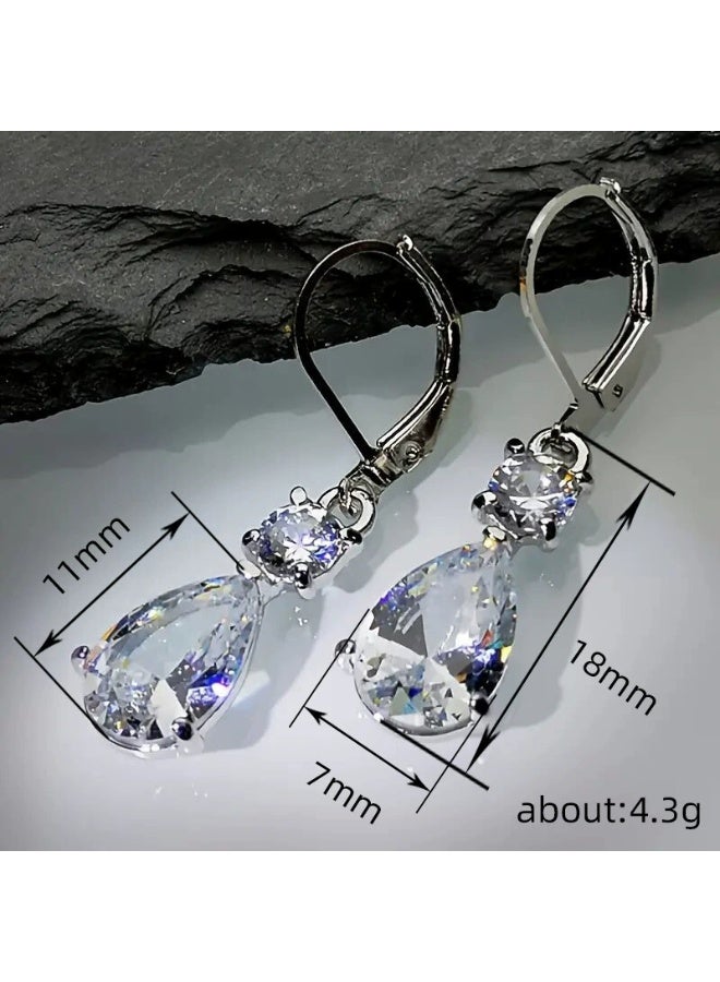Goolsky White Teardrop Zircon Earrings – Elegant Minimalist Luxury Drop Earrings for Women, White Zircons Teardrop Shape, Formal/Daily Wear/Weddings/Eid, Sparkling Statement - Image 3