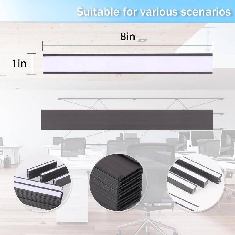EEOYU Magnetic Label Holders with Magnets Magnetic Data Card Holders with Clear Plastic Protectors for Metal Shelf, Whiteboard, Set of 50 (1 x 8 Inch) - Image 2