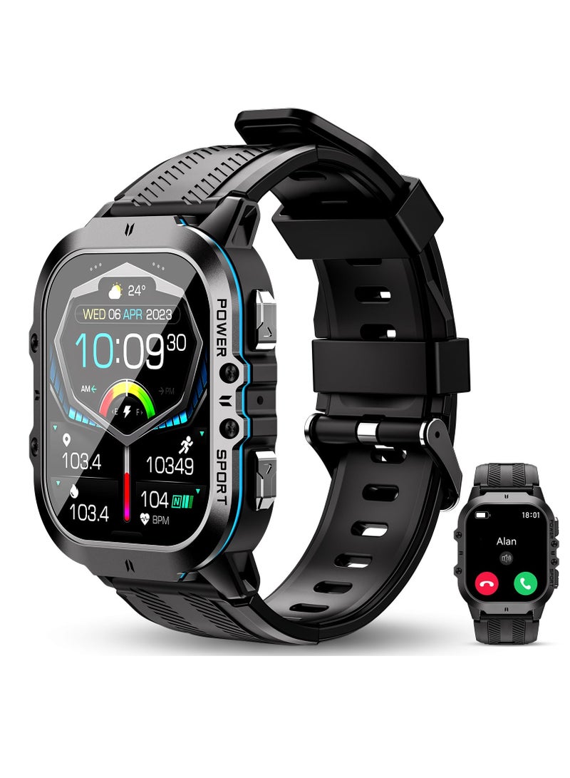 Excefore BT20 Military Smart Watch For Men Women, 50M Waterproof Rugged Fitness Tracker, Bluetooth Call, Voice Assistant, 1.96 Inch Touchscreen, 100+ Sports Modes, 24H Health Monitor, For iOS Or Android  - Image 1