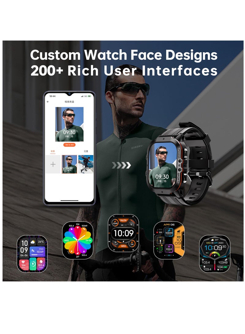 Excefore BT20 Military Smart Watch For Men Women, 50M Waterproof Rugged Fitness Tracker, Bluetooth Call, Voice Assistant, 1.96 Inch Touchscreen, 100+ Sports Modes, 24H Health Monitor, For iOS Or Android  - Image 5