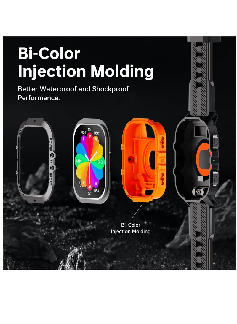 Excefore BT20 Military Smart Watch For Men Women, 50M Waterproof Rugged Fitness Tracker, Bluetooth Call, Voice Assistant, 1.96 Inch Touchscreen, 100+ Sports Modes, 24H Health Monitor, For iOS Or Android  - Image 4