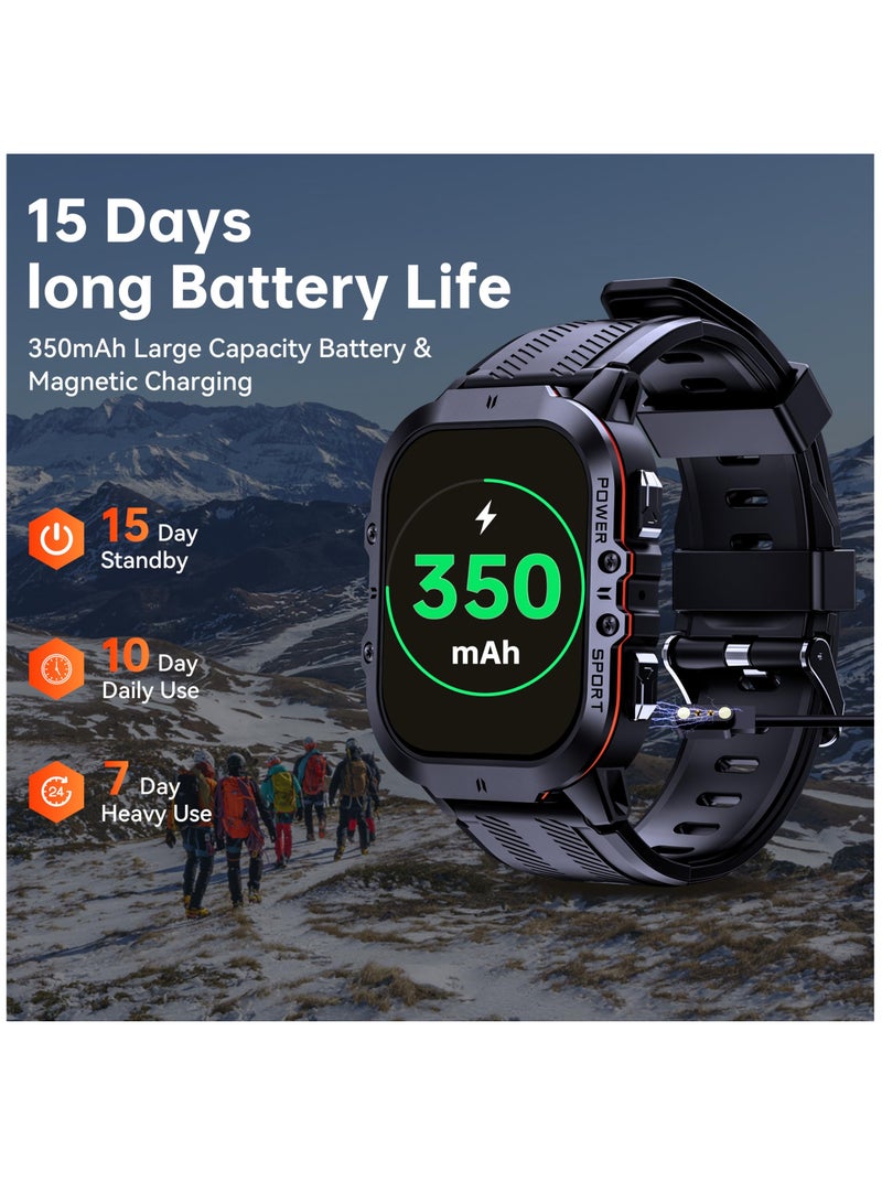 Excefore BT20 Military Smart Watch For Men Women, 50M Waterproof Rugged Fitness Tracker, Bluetooth Call, Voice Assistant, 1.96 Inch Touchscreen, 100+ Sports Modes, 24H Health Monitor, For iOS Or Android  - Image 3