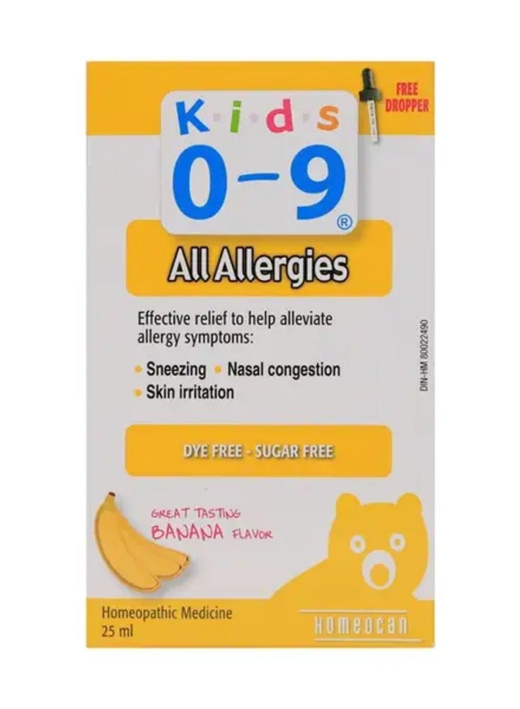 Homeocan Kids 0-9 All Allergies Oral Solution 25ml Banana flavour | Children's Allergy Relief Support for Sneezing, Runny Nose & Seasonal Allergies