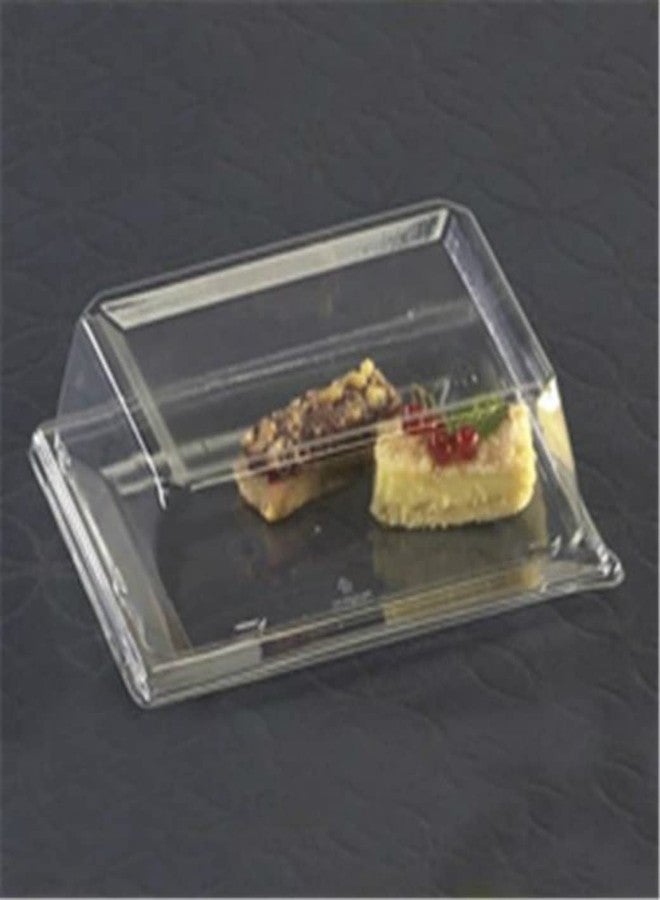 Zappy 10 7.5" x 5.5" White Rectangle Dessert Plates with Clear Lids - Plastic Serving Trays for Party Platters, Wedding, Catering, Sushi, Appetizer - Image 3