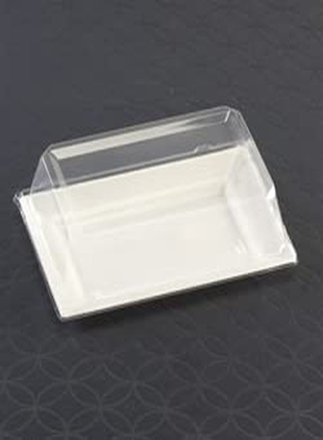 Zappy 10 7.5" x 5.5" White Rectangle Dessert Plates with Clear Lids - Plastic Serving Trays for Party Platters, Wedding, Catering, Sushi, Appetizer - Image 1