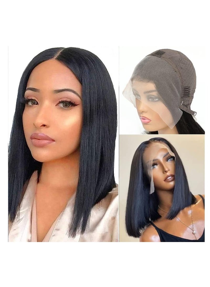 Estelle Lace Front Bob Wigs Human Hair Brazilian Human Hair Short Bob Wigs for Woman Lace Closure Straight Hair Wigs (black, 13x4) - Image 1