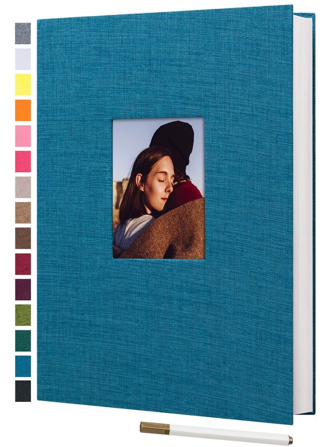 potricher Self Adhesive Photo Album Magnetic Scrapbook Album 40 Magnetic Double Sided Pages Linen Hardcover DIY Photo Album Length 11 x Width 10.6 (Inches) with A Metallic Marker Pen (Blue) - Image 1