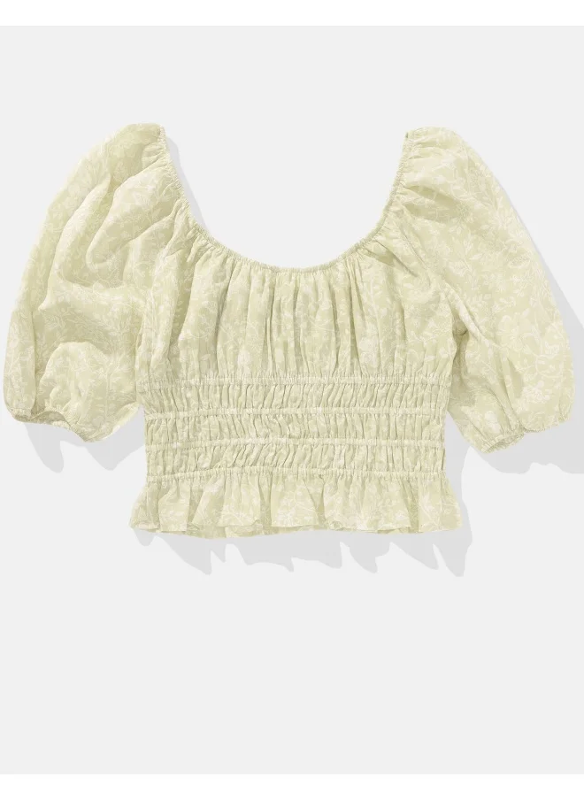 American Eagle Puff Sleeve Ruched Peplum Top