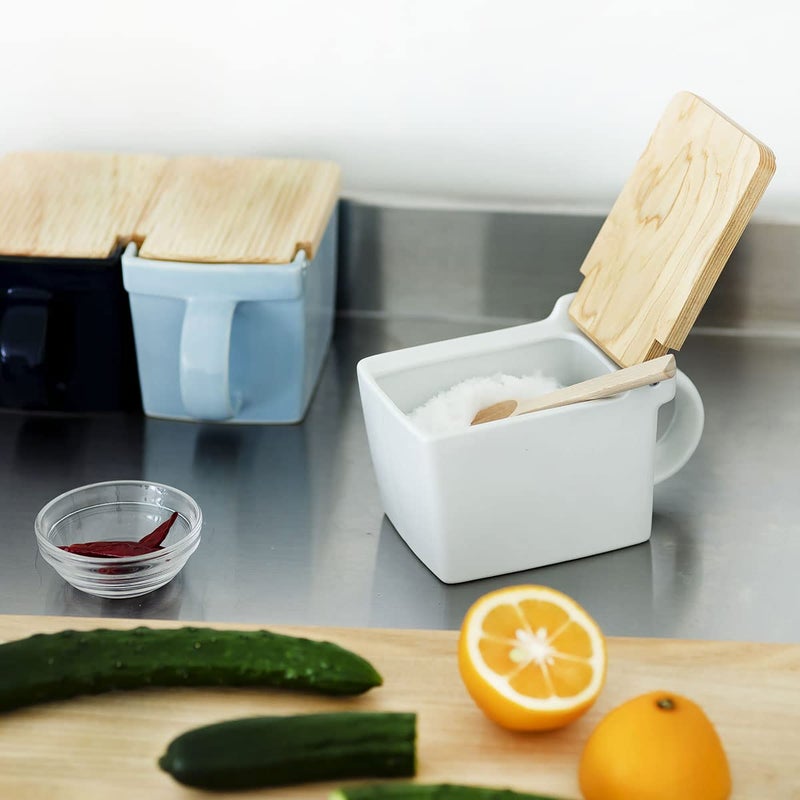 ZERO JAPAN(ã‚¼ãƒ­ã‚¸ãƒ£ãƒ‘ãƒ³) Zero Japan Bee House Premium Salt Box with Hinoki Lid - Container for Sea Salt and Spices - Elegant Cellar for Kitchen Countertop - White, 16 oz - Image 3