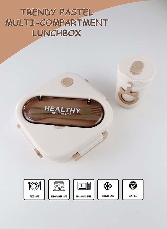 توشيونيكس مجموعة صندوق غداء بينتو بلاستيكي محمول بسعة 1300 لتر مع كوب حساء سعة 330 مل وشوكة وفتحة أدوات مائدة مدمجة على الغطاء، حاوية طعام بثلاثة أقسام - آمنة للاستخدام في الفريزر وغسالة الأطباق والميكروويف، صندوق طعام مانع للتسرب ومحكم الإغلاق مع ثلاثة أقسام، خالٍ من مادة BPA، خفيف الوزن، متين وقابل لإعادة التدوير للبالغين والأطفال - مثالي للاستخدام في المنزل والمكتب والسفر ومراكز الرعاية النهارية ومرحلة ما قبل المدرسة وصندوق غداء العودة إلى المدرسة - 17 × 17 × 6 سم - Image 3