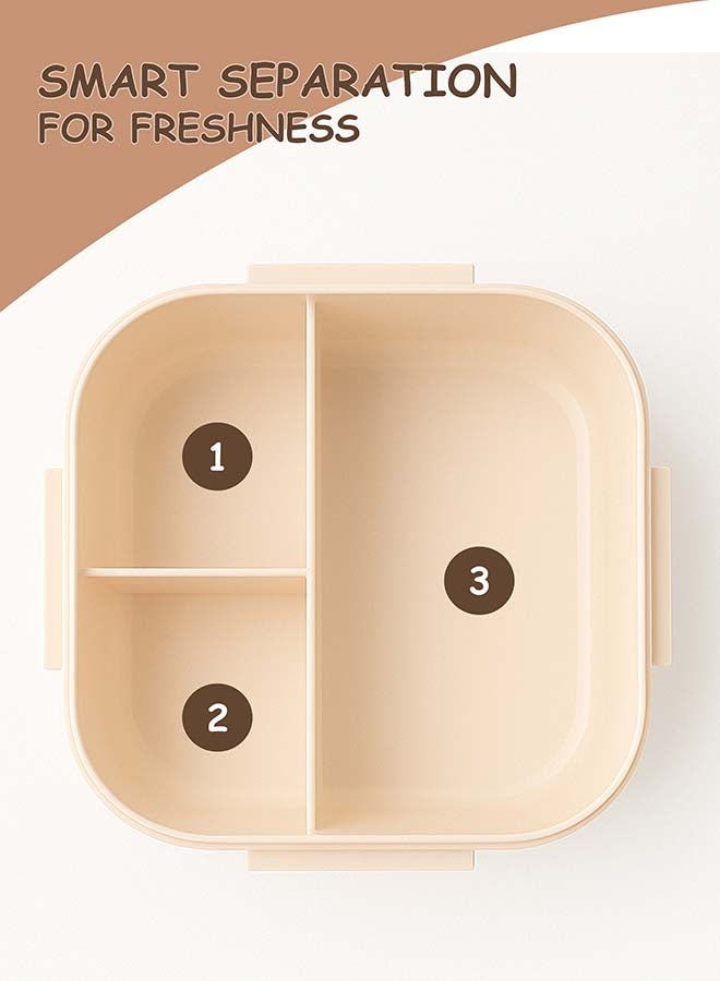 توشيونيكس مجموعة صندوق غداء بينتو بلاستيكي محمول بسعة 1300 لتر مع كوب حساء سعة 330 مل وشوكة وفتحة أدوات مائدة مدمجة على الغطاء، حاوية طعام بثلاثة أقسام - آمنة للاستخدام في الفريزر وغسالة الأطباق والميكروويف، صندوق طعام مانع للتسرب ومحكم الإغلاق مع ثلاثة أقسام، خالٍ من مادة BPA، خفيف الوزن، متين وقابل لإعادة التدوير للبالغين والأطفال - مثالي للاستخدام في المنزل والمكتب والسفر ومراكز الرعاية النهارية ومرحلة ما قبل المدرسة وصندوق غداء العودة إلى المدرسة - 17 × 17 × 6 سم - Image 5