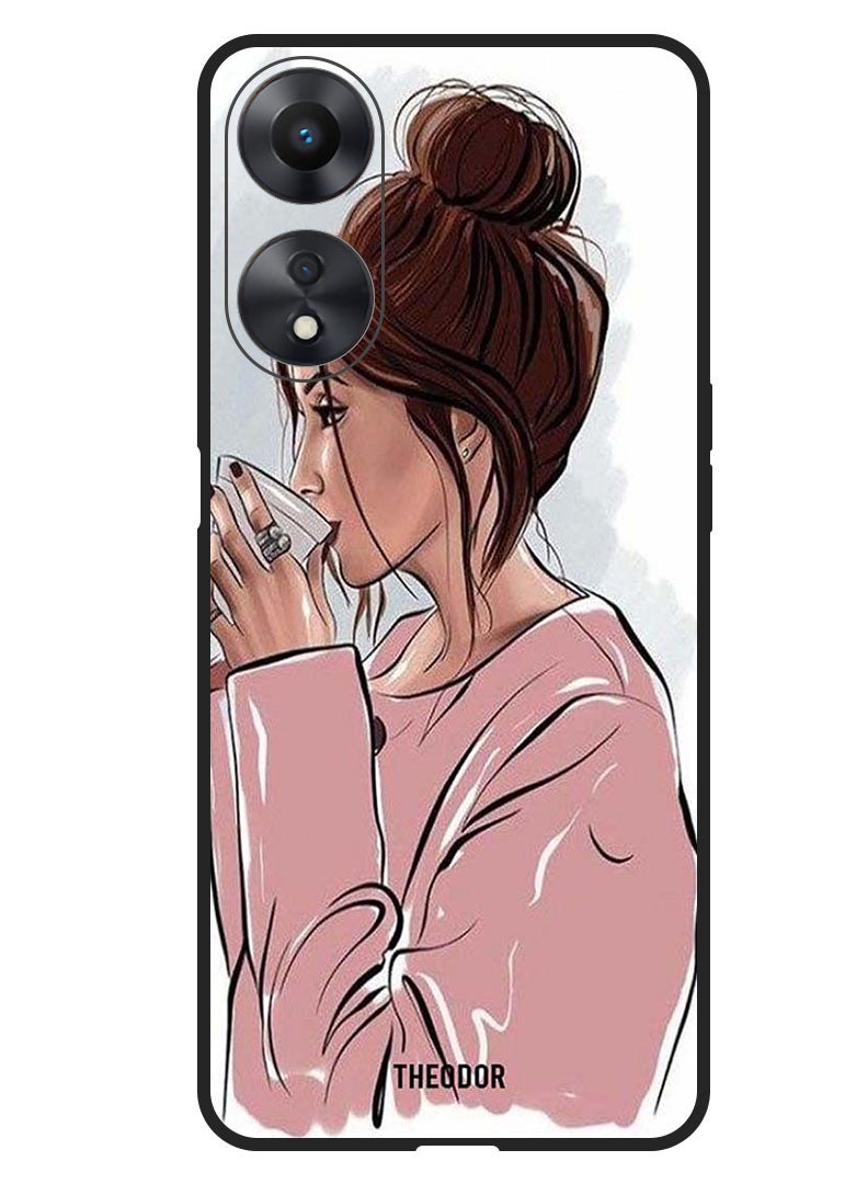 Theodor Protective Case Anti Scratch Shock Proof Bumper Cover For Oppo A98 Girl Drinking Coffee 1 - Image 1