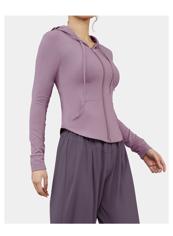 High Elastic Hoodie Yoga Jacket Women Spring Autumn Breathable Comfortable Thin Sport Coats Outdoor Running Cycling Fitness Top - Image 2